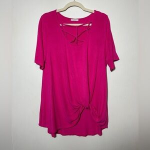 Jodifl Pink Crisscross Neck Knot Hem Blouse Boutique Statement Top size Large